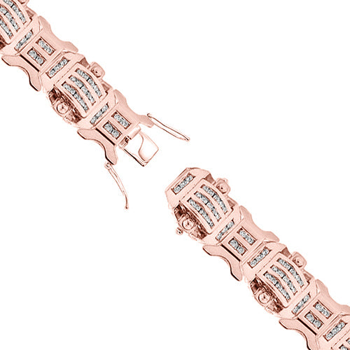 Sparkling 12 Carats Natural Earth Mined Diamonds Men's Bracelet Rose Gold 14K