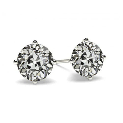 Sparkling Earth Mined Diamond Stud Earring 3 Carats Old Round Cut White Gold