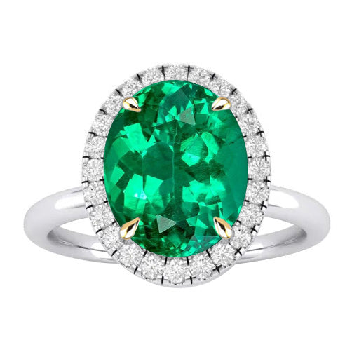 Sparkling Gemstone Ring Green Emerald Halo Jewelry