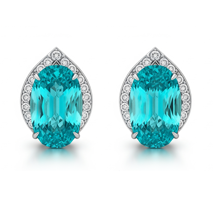 Natural Real ( Not Lab Grown ) Sparkling Paraiba Earrings in White Gold 2.70 Ct