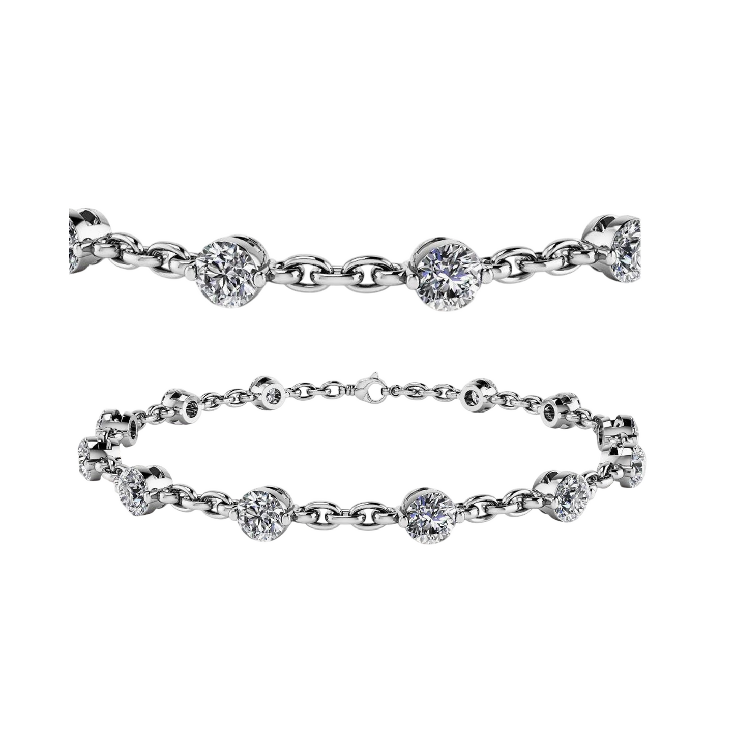 Sparkling 9 Carats Round Lab Grown Diamonds Tennis Bracelet White Gold 10K