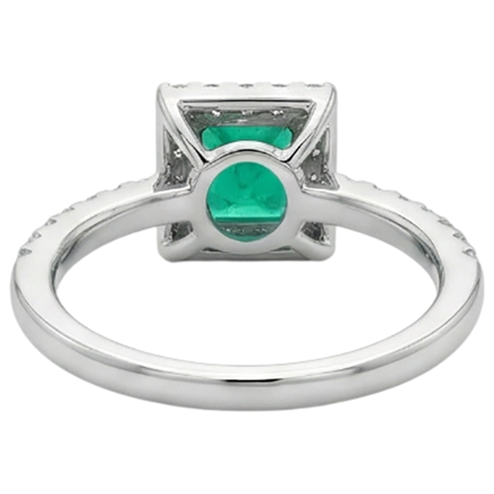 Natural Real ( Not Lab Grown ) Square Green Emerald GIA Halo Ring Scallop Set Diamonds