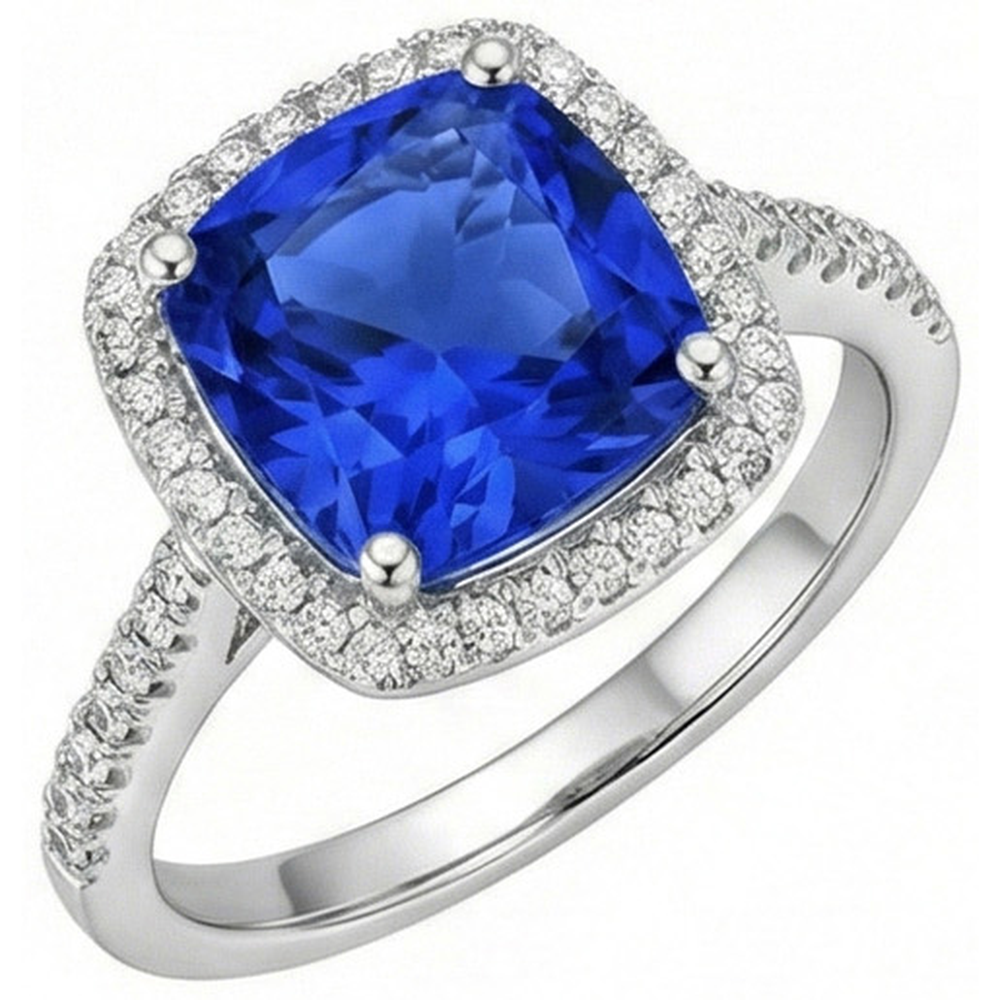 Sri Lanka Blue Sapphire Natural Earth Mined Diamonds 3.30 Ct Ring White Gold 14K