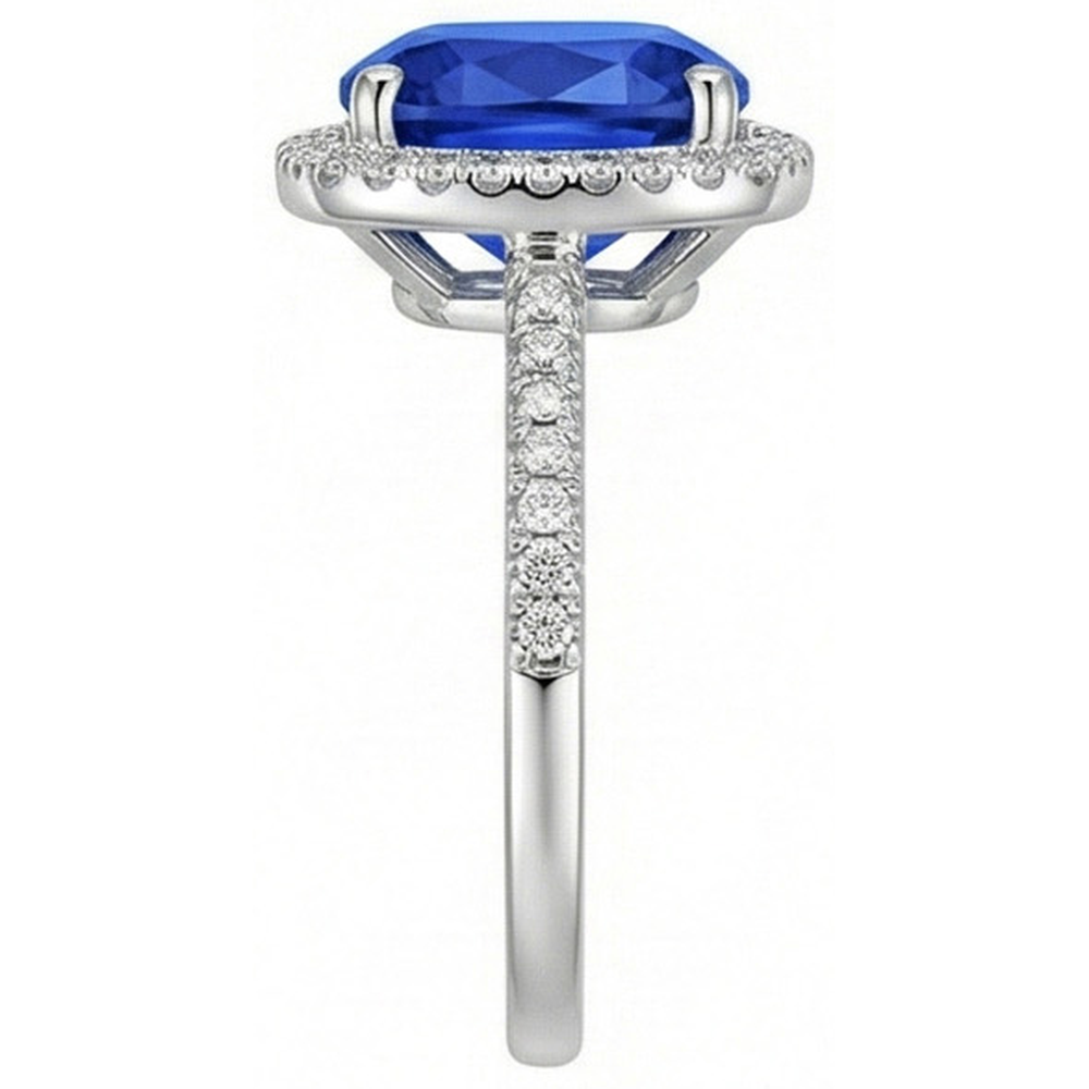 Sri Lanka Blue Sapphire Natural Earth Mined Diamonds 3.30 Ct Ring White Gold 14K