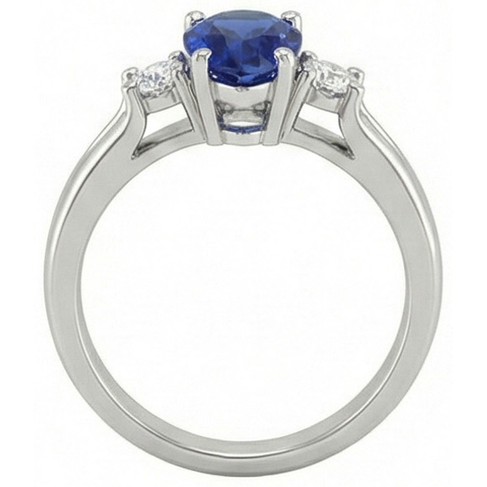 Sri Lanka Sapphire And Natural Earth Mined Diamonds 3 Stone Ring 1.70 Carats Gold 14K