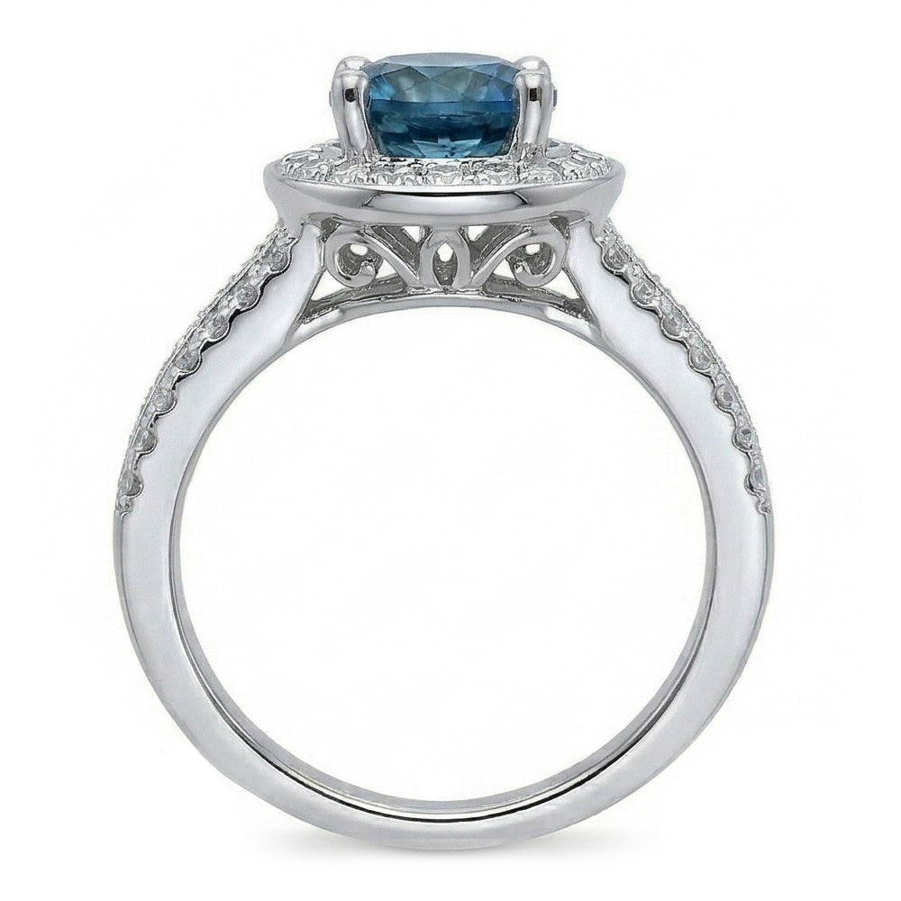 Sri Lanka Sapphire And Natural Earth Mined Diamonds 4 Ct Ring Prong Set White Gold 14K