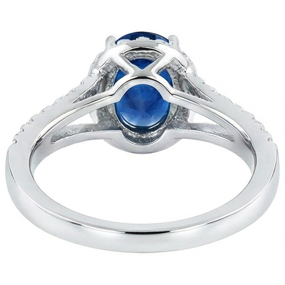 Sri Lanka Sapphire Natural Earth Mined Diamonds 3.40 Carats Ring White Gold 14K