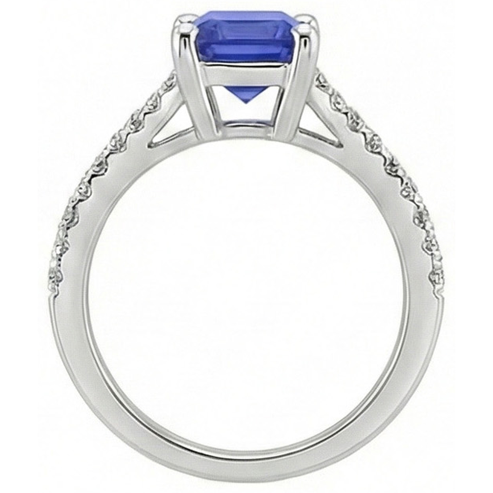 Sri Lankan Sapphire & Natural Earth Mined Diamond 4 Carats Emerald Solitaire Accents Ring