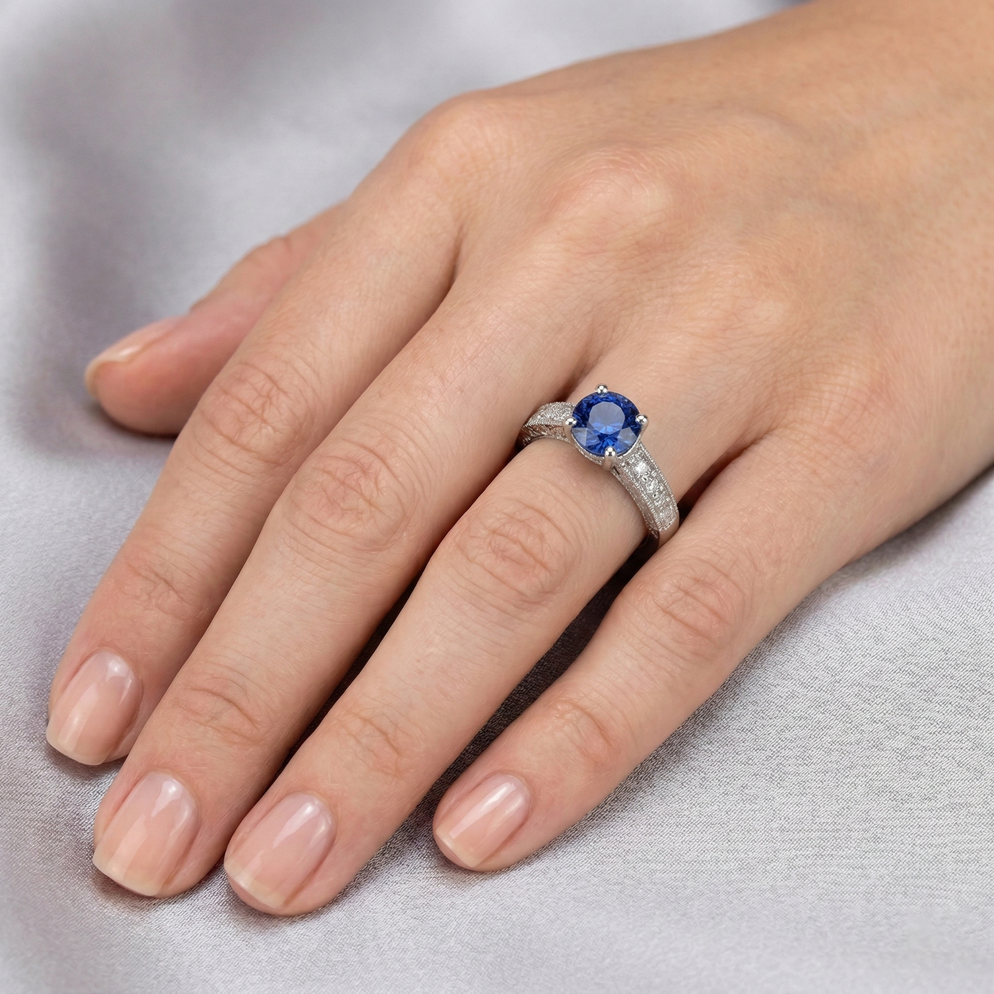 Sri Lanka Blue Gems Natural Earth Mined Diamond Ring
