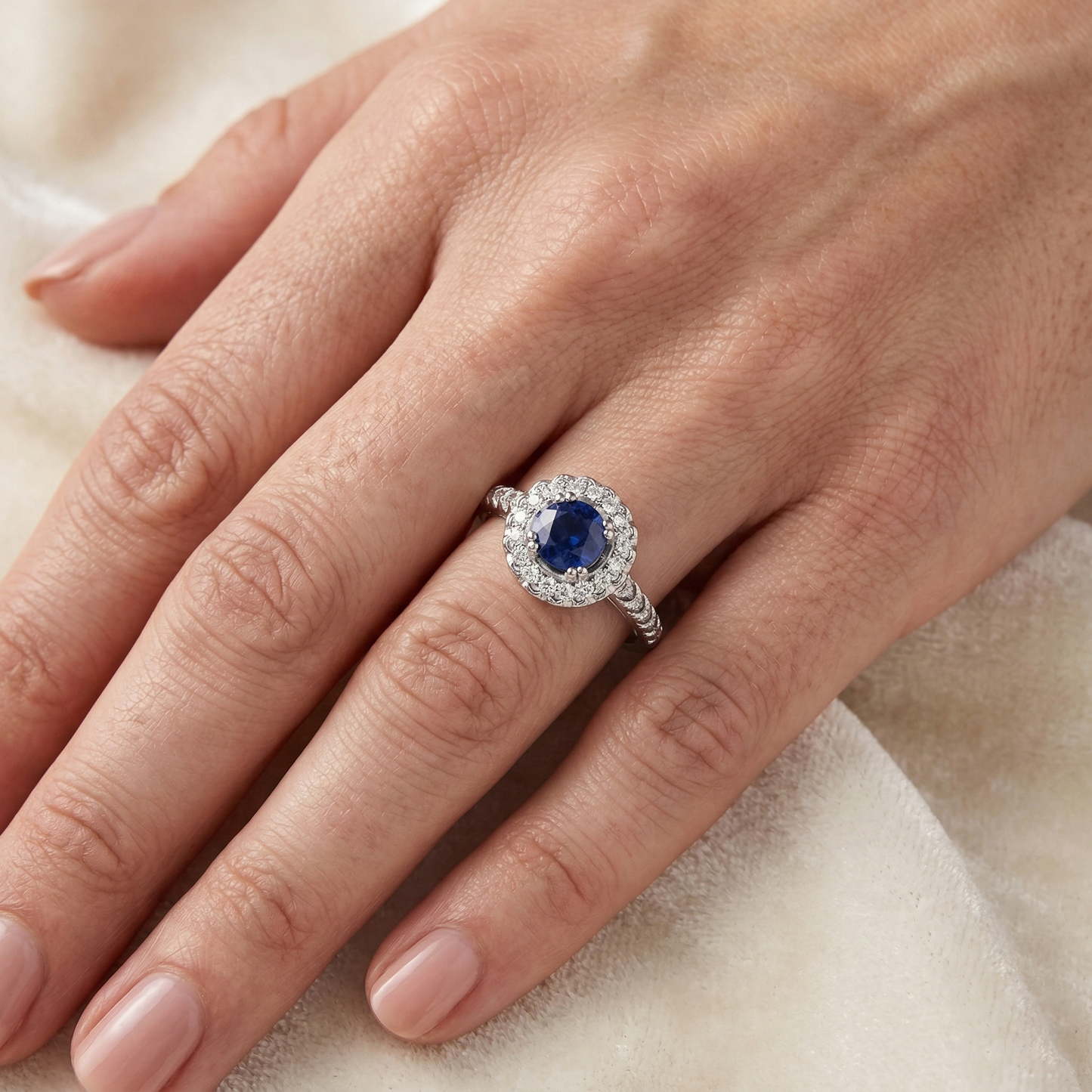 Sri Lanka Blue Sapphire And Natural Earth Mined Diamond Ring White Gold 1.60 Ct