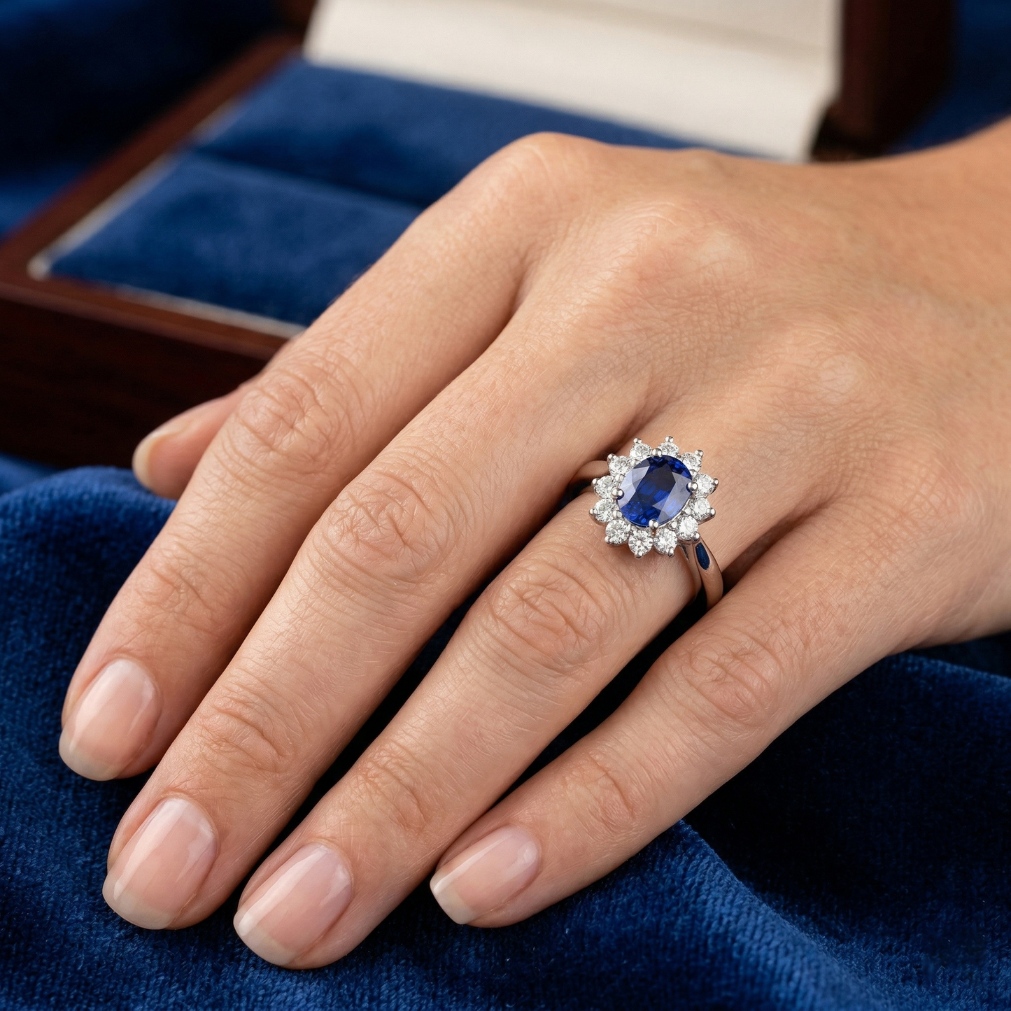 Sri Lanka Blue Sapphire Natural Earth Mined Diamond Engagement Ring 2.60 Ct White Gold 14K
