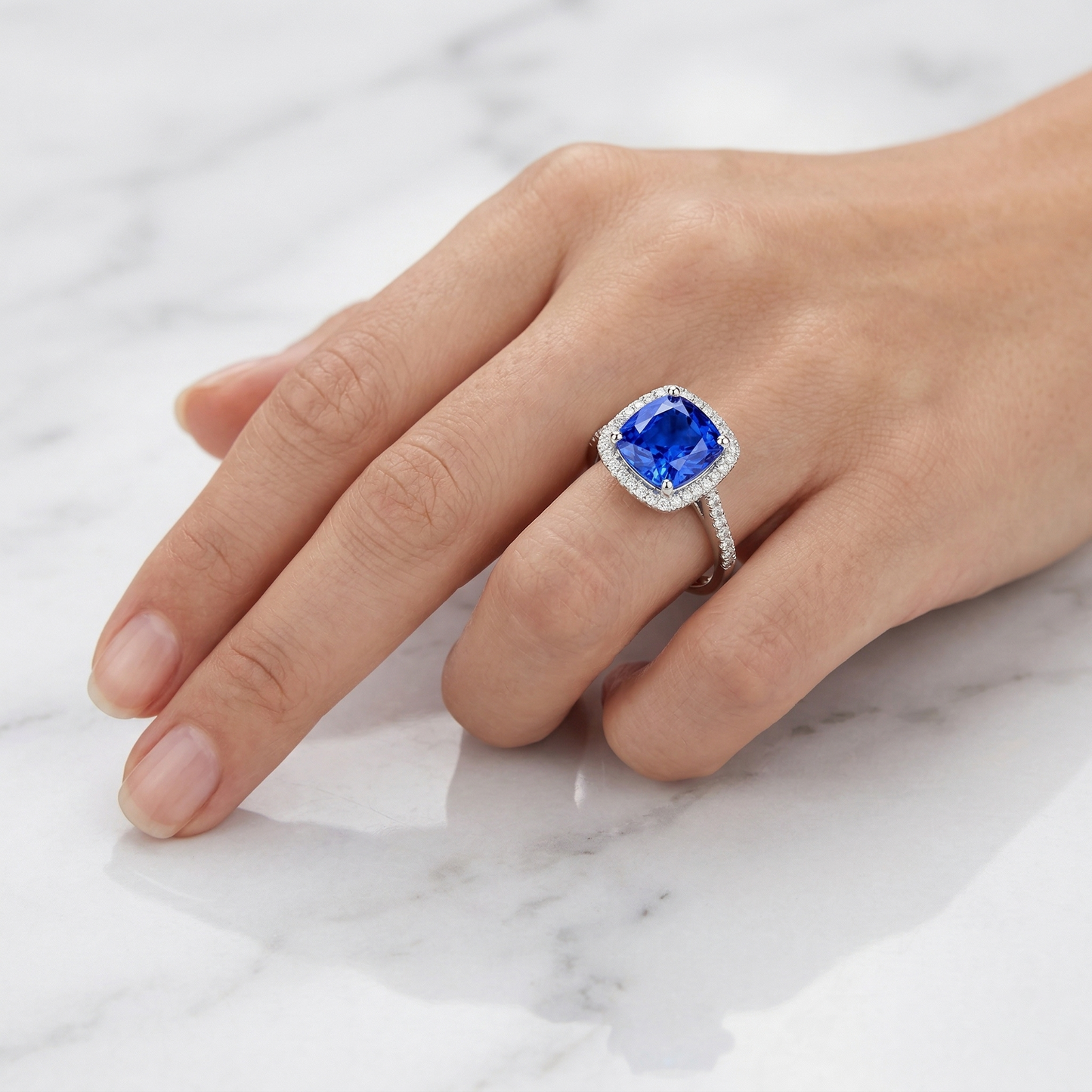 Sri Lanka Blue Sapphire Natural Earth Mined Diamonds 3.30 Ct Ring White Gold 14K