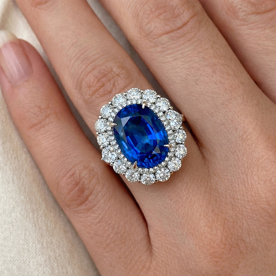 Sri Lanka Blue Sapphire Natural Earth Mined Diamond 8.25 Ct Ring Gold White 14K