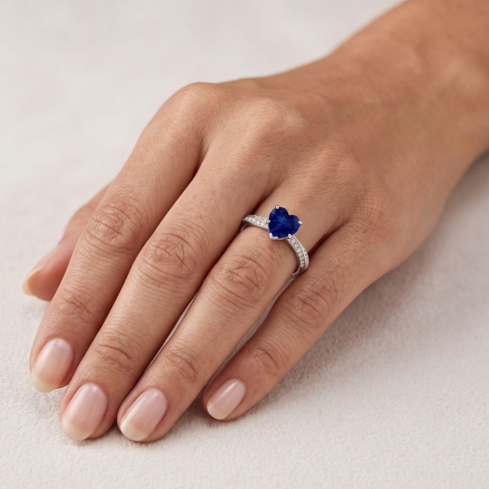 Srilanka Sapphire Gemstone Ring Heart Cut 2.50 Carats Natural Earth Mined Diamond Jewelry