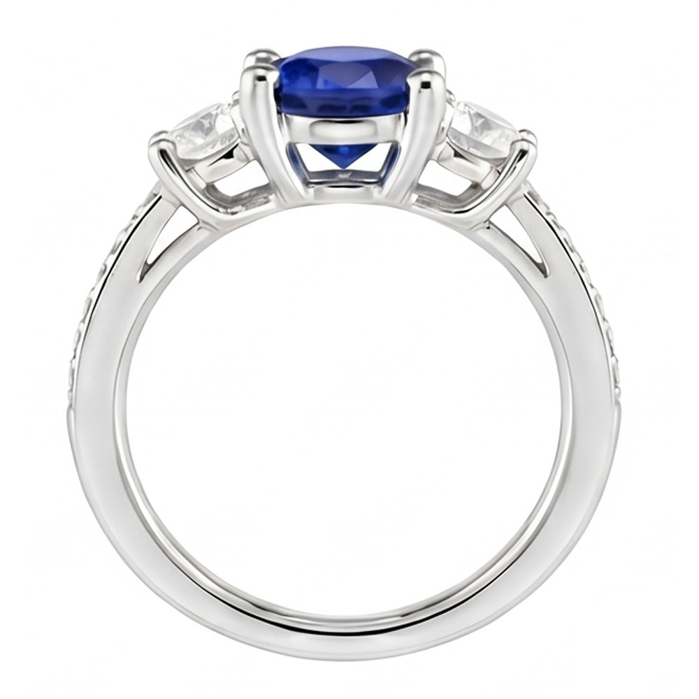 Srilanka Sapphire Natural Earth Mined Diamond Round Cut Ring 3.50 Carats White Gold 14K