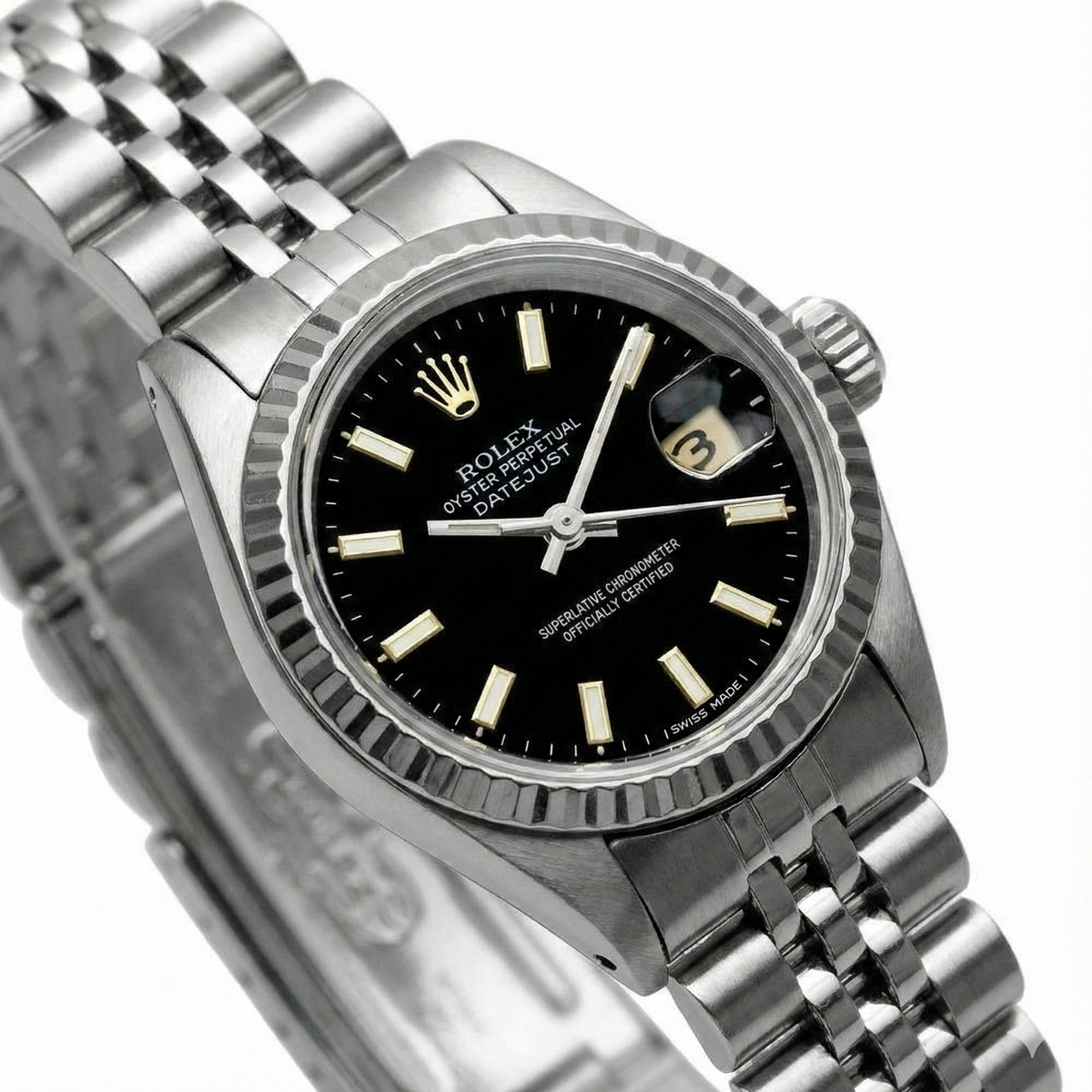 Ss Jubilee Bracelet Black Stick Dial Rolex Date Just Woman Watch