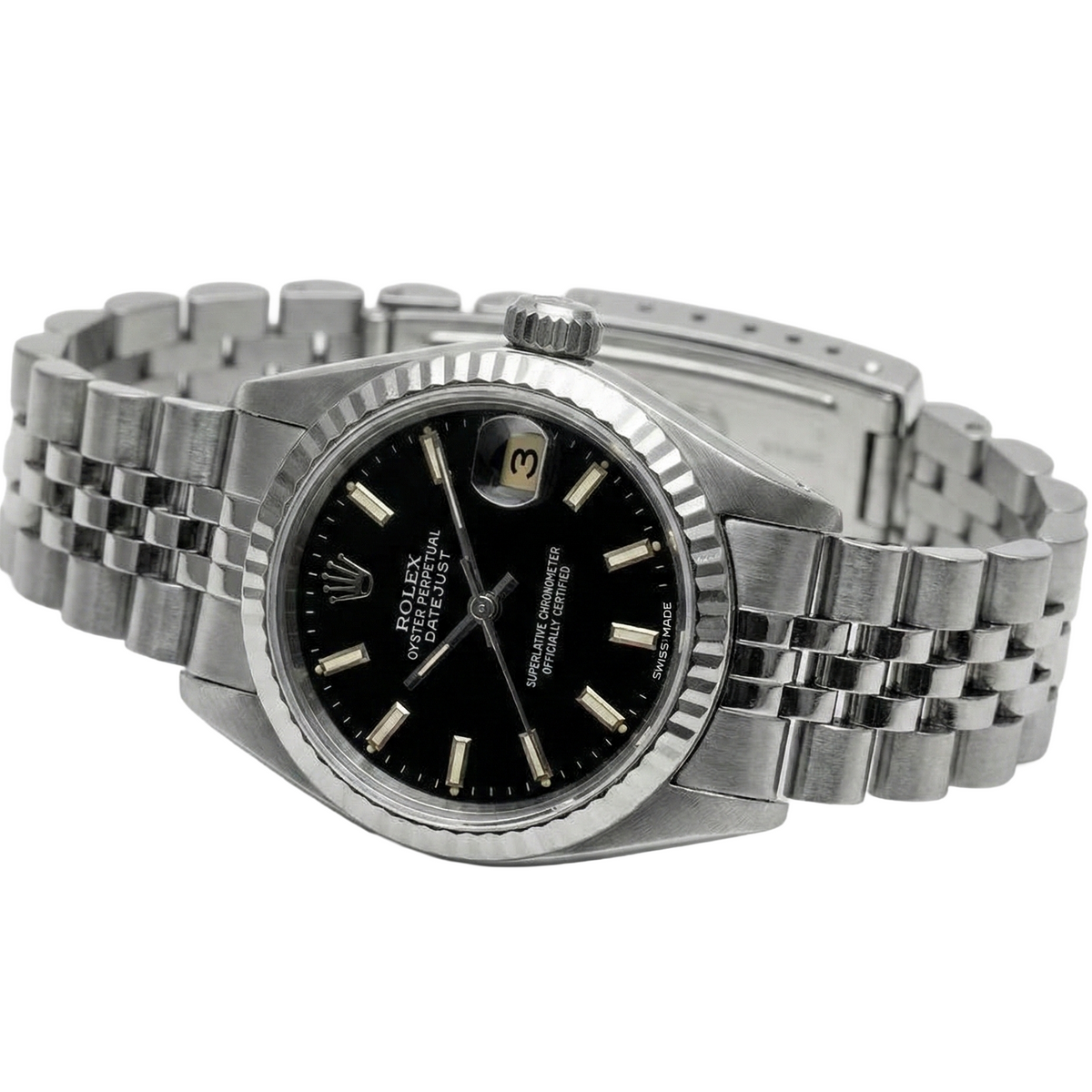 Ss Jubilee Bracelet Black Stick Dial Rolex Date Just Woman Watch