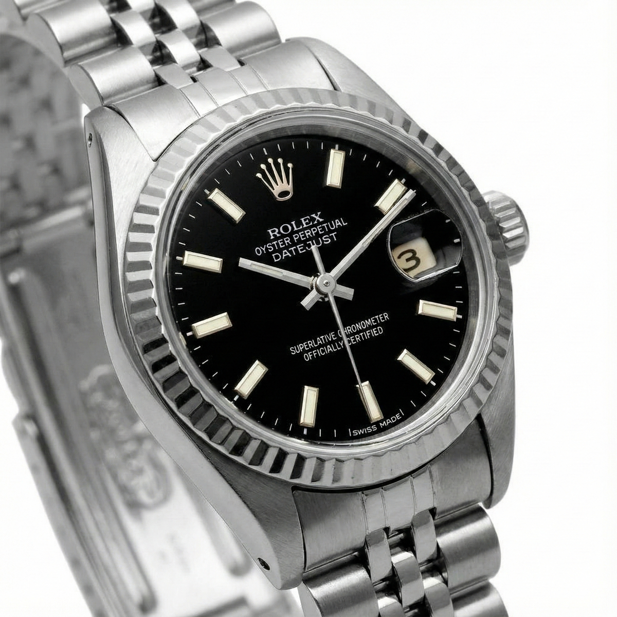 Ss Jubilee Bracelet Black Stick Dial Rolex Date Just Woman Watch