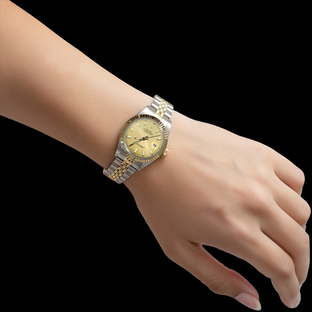 Ss & Yellow Gold Datejust Lady Watch Champagne Stick Dial Rolex
