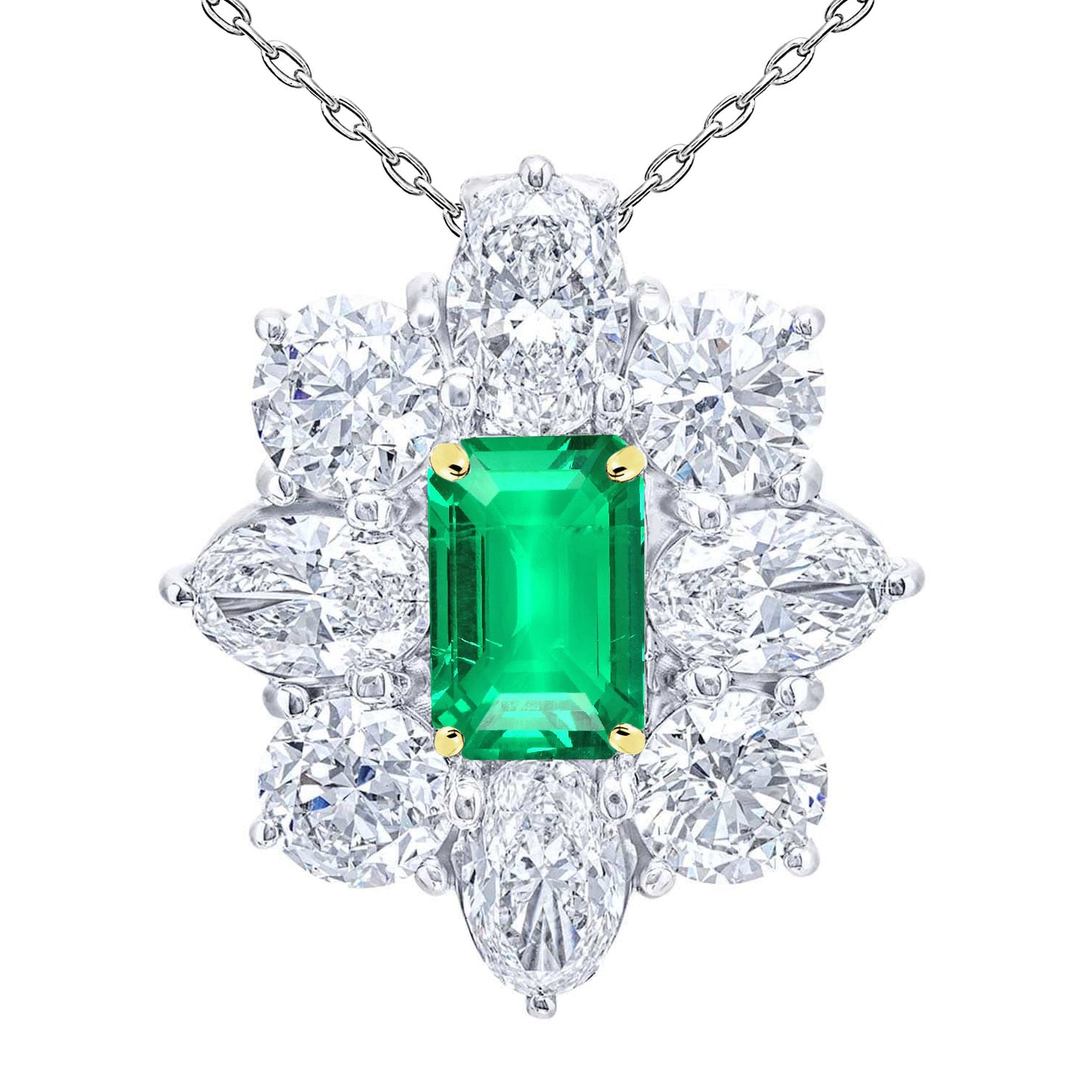 Starburst Style Pendant Green Emerald Women’s Necklace