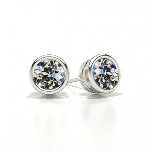 Stud Earrings 2 Carats Old Cut Earth Mined Diamond White Gold