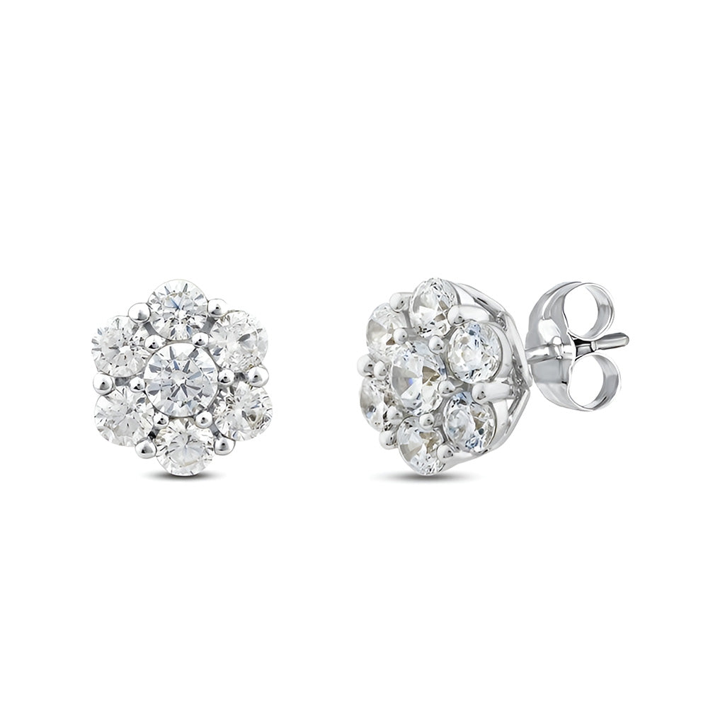 Stud Natural Earth Mined Diamond Earrings 1.04 Carats 14K White Gold