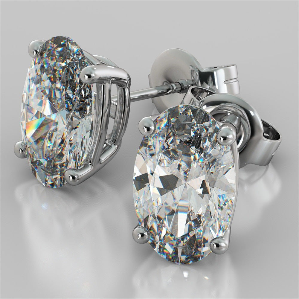 Stud Women Natural Real ( Not Lab Grown ) Diamond Earrings 2 Carats White Gold Prong Set Oval Cut - GIA Certified