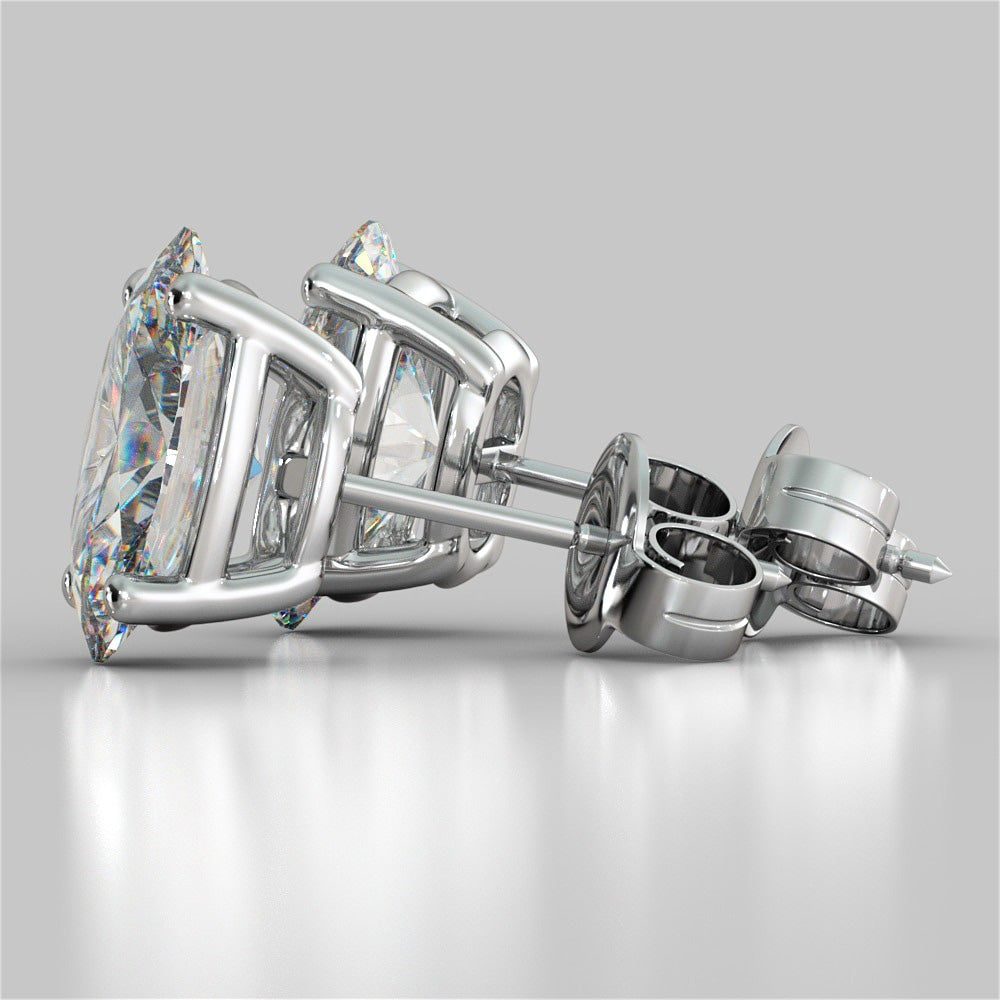 Stud Women Lab Grown Diamond Earrings 2 Carats White Gold Prong Set Oval Cut