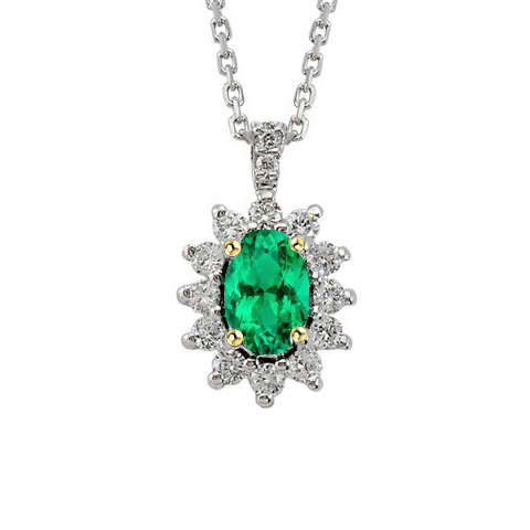 Sunburst Style Halo Ladies Pendant Green Emerald Stone Jewelry