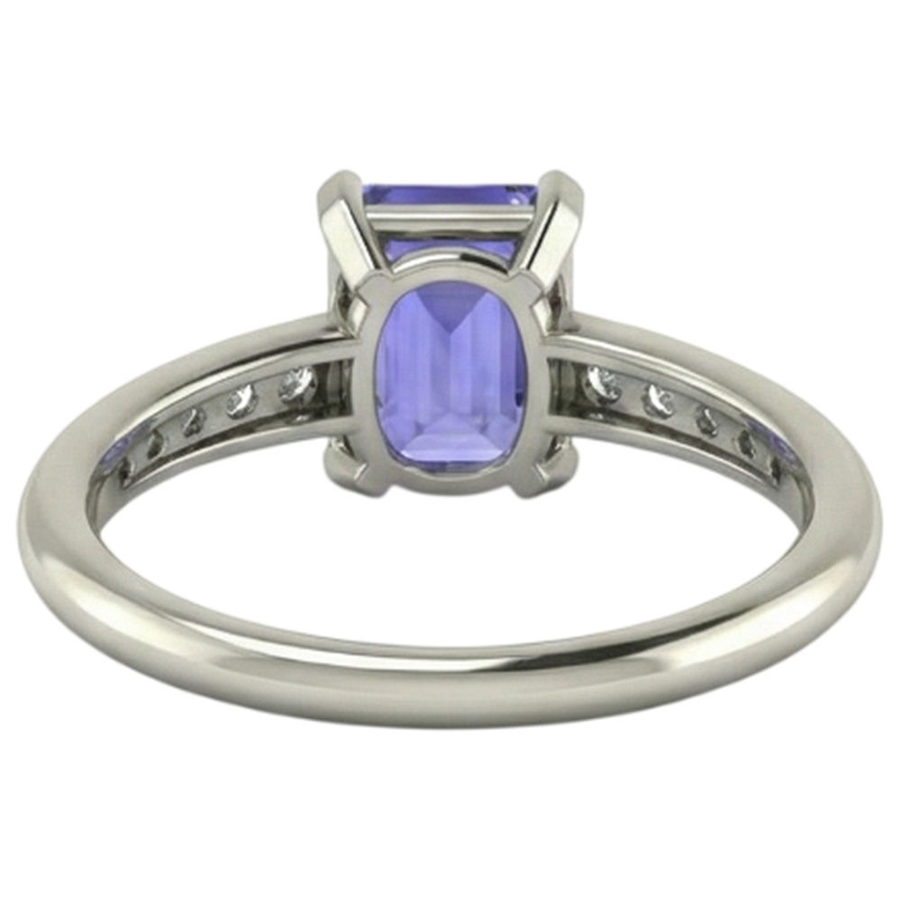 Tanzanite And Natural Earth Mined Diamonds 3.85 Carats Ring White Gold 14K Prong Set