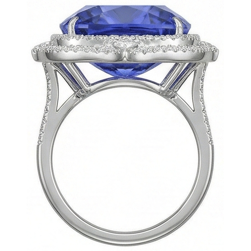 Tanzanite With Natural Earth Mined Diamonds 23.75 Ct Ring White Gold 14K