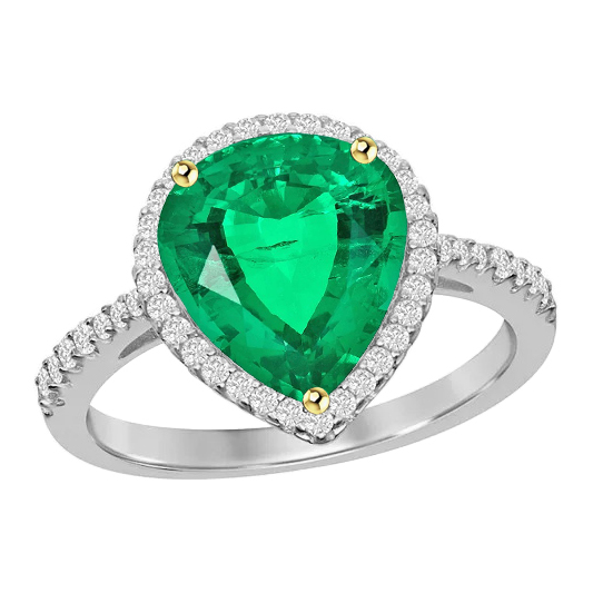 Teardrop Style Green Emerald Ring Womens Halo Jewelry