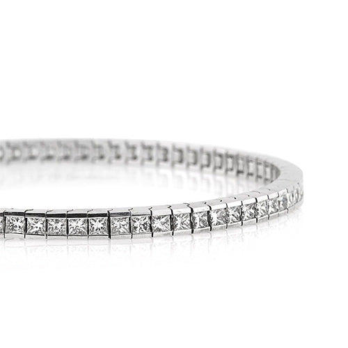 Tennis Bracelet Lady Gold 7.20 Ct Channel Set Princess Cut Lab Grown Diamond