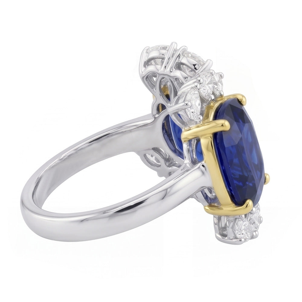 Tension Like Pear Natural Earth Mined Diamond Cushion Deep Blue Sapphire Ring