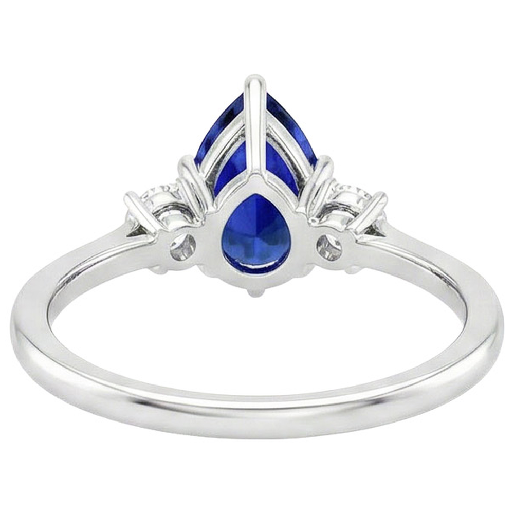 Three Stone Anniversary Ring Pear Blue Sapphire & Natural Earth Mined Diamonds 3 Carats