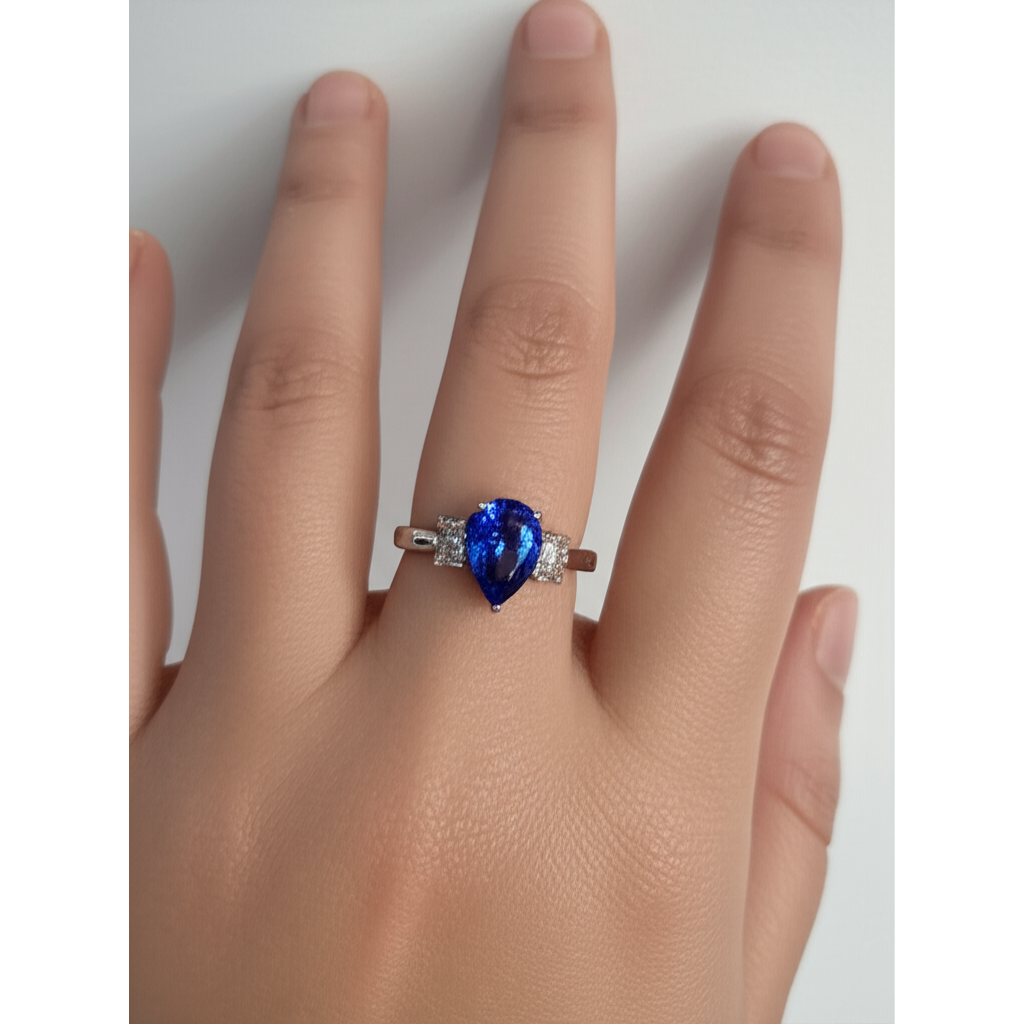 Three Stone Ceylon Sapphire With Natural Earth Mined Diamonds 3.50 Ct Ring White Gold