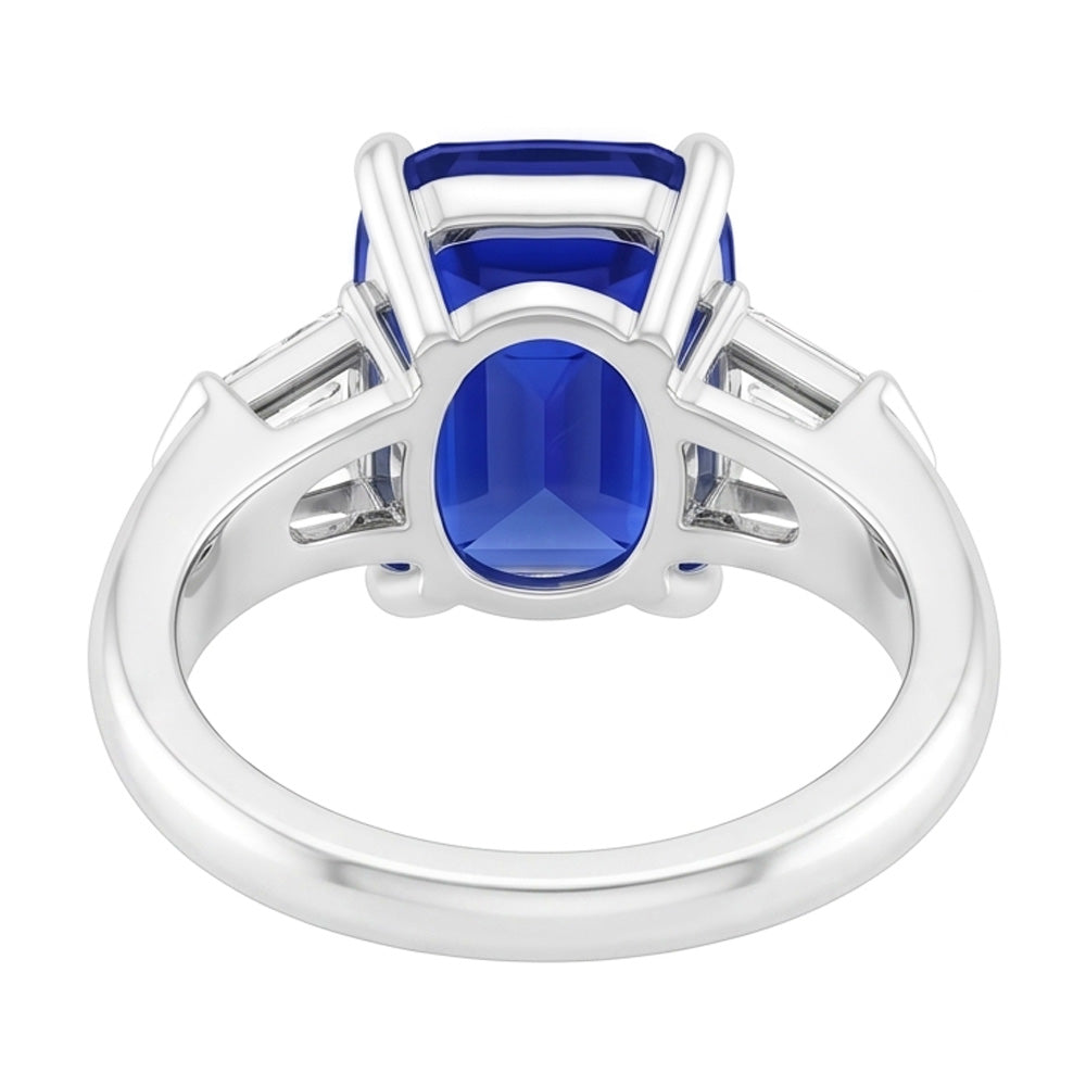 Three Stone Emerald Sapphire Ring 3.50 Carats Tapered Baguette Natural Earth Mined Diamond