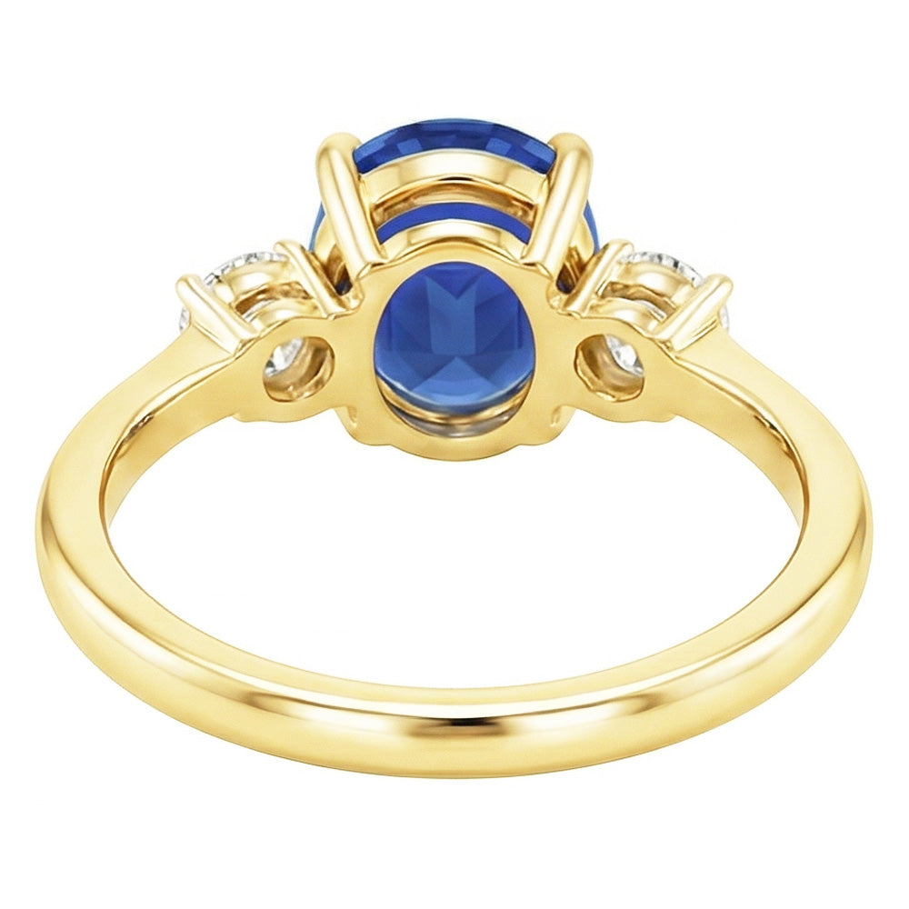 Three Stone Oval Blue Sapphire & Round Natural Earth Mined Diamond Ring Gold 5.50 Carats