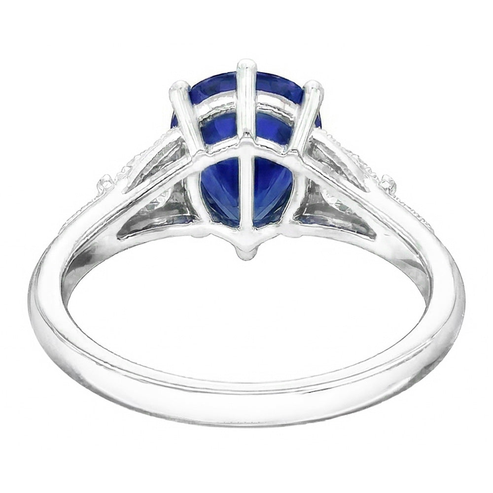 Three Stone Pear Blue Sapphire & Natural Earth Mined Diamond Ring Milgrain 1.75 Carats