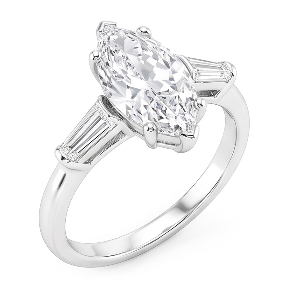 Three Stone Ring Baguette & Marquise Old Mine Cut Natural Real Diamond ( Not Lab Grown ) 4.50 Carats