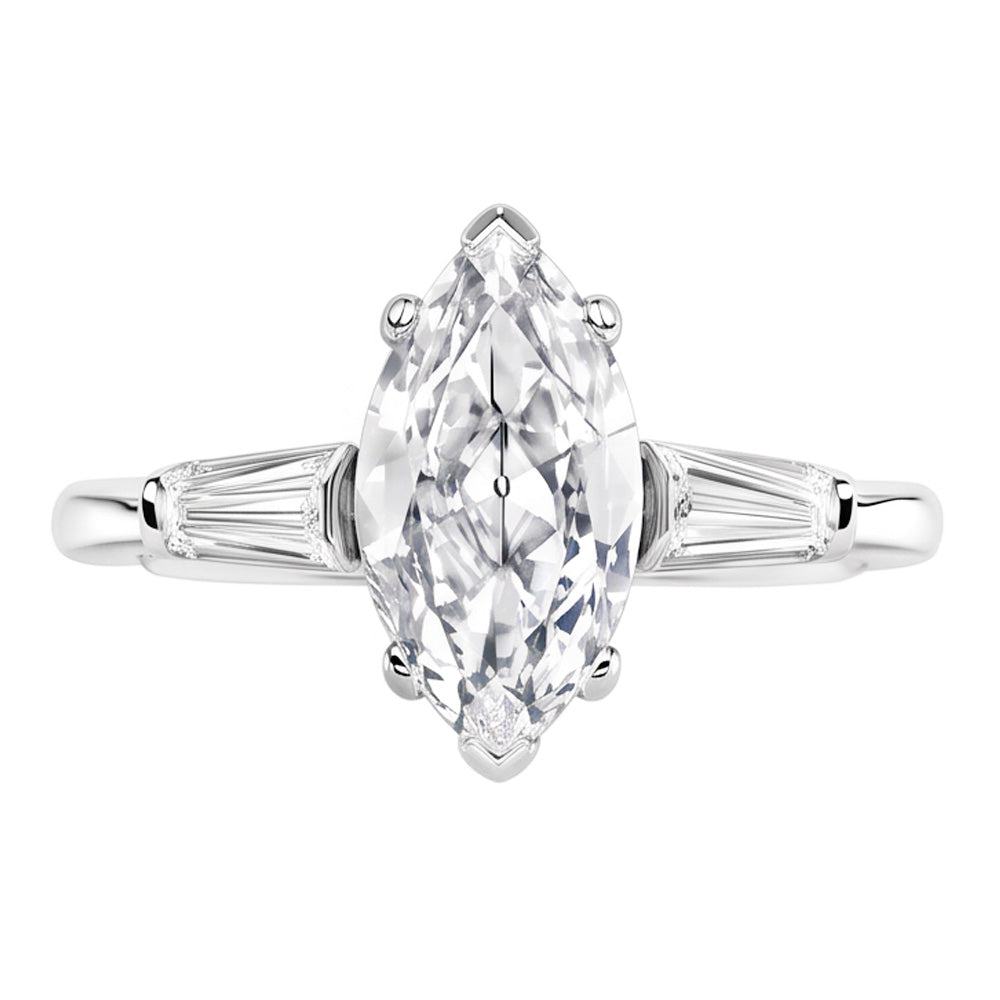 Three Stone Ring Baguette & Marquise Old Mine Cut Natural Real Diamond ( Not Lab Grown ) 4.50 Carats