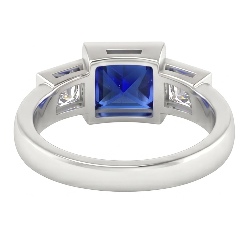 Three Stone Ring Princess Natural Earth Mined Diamond & Ceylon Sapphire Jewelry 2 Carats
