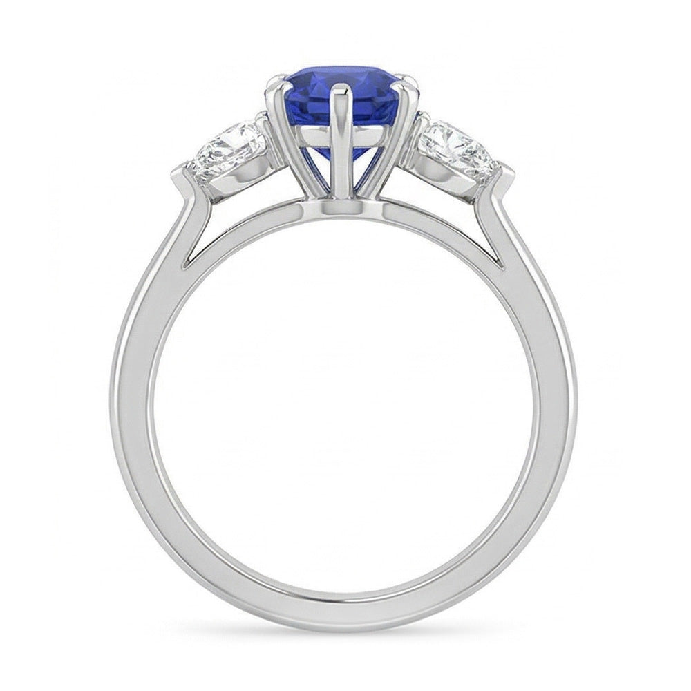 natural round sapphire 1.25ct ring on white background