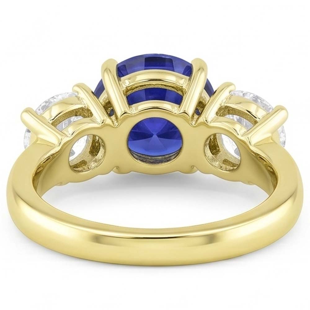 Three Stone Round Blue Sapphire & Natural Earth Mined Diamond Ring 5 Carats Jewelry