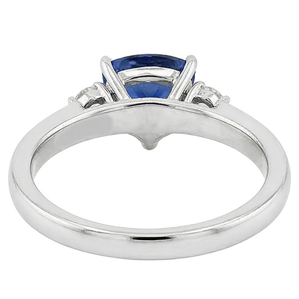 Three Stone Trillion Ceylon Sapphire Ring 2.25 Carats Round Natural Earth Mined Diamonds