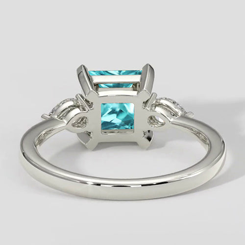 Natural Real ( Not Lab Grown ) Three-Stone Cushion Paraiba Engagement Ring