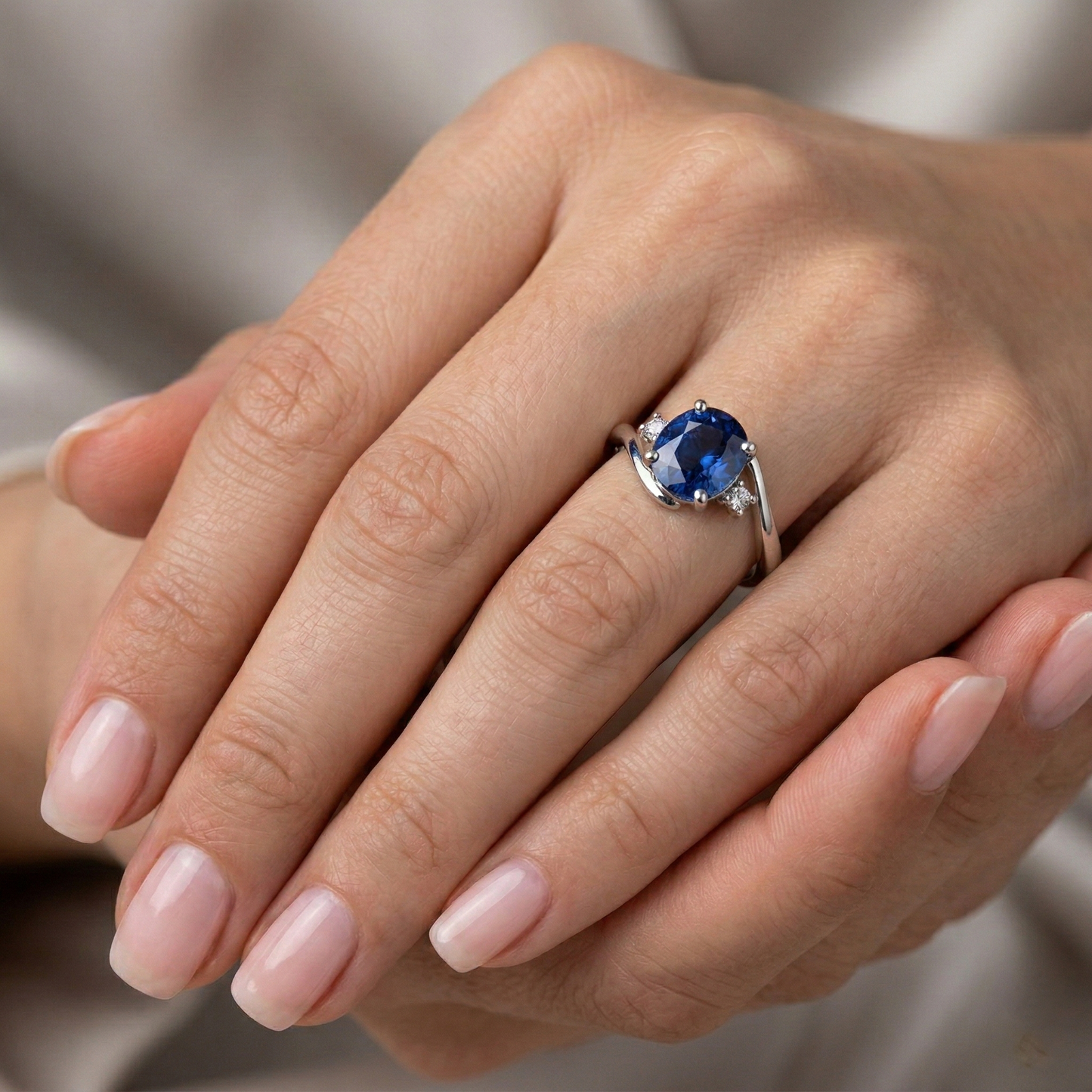 Three Stone Kashmir Sapphire With Natural Earth Mined Diamonds Ring 1.70 Ct Gold 14K