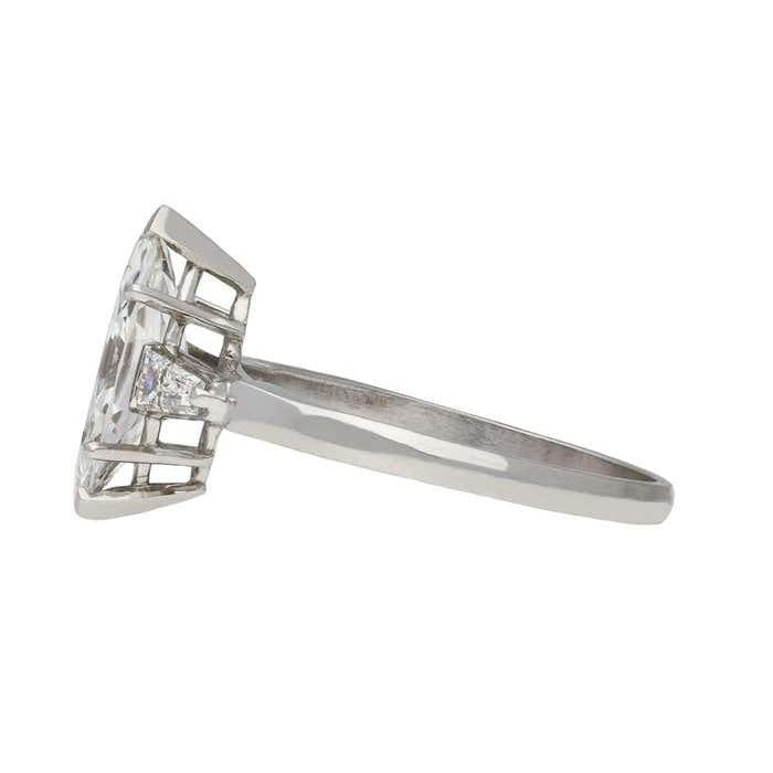 Three Stone Ring Baguette & Marquise Old Mine Cut Lab Grown Diamond 12 Carats
