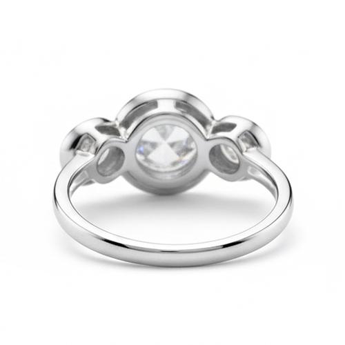 Three Stone Round Bezel Set Natural Earth Mined Diamond Ring Old European 1.75 Carats