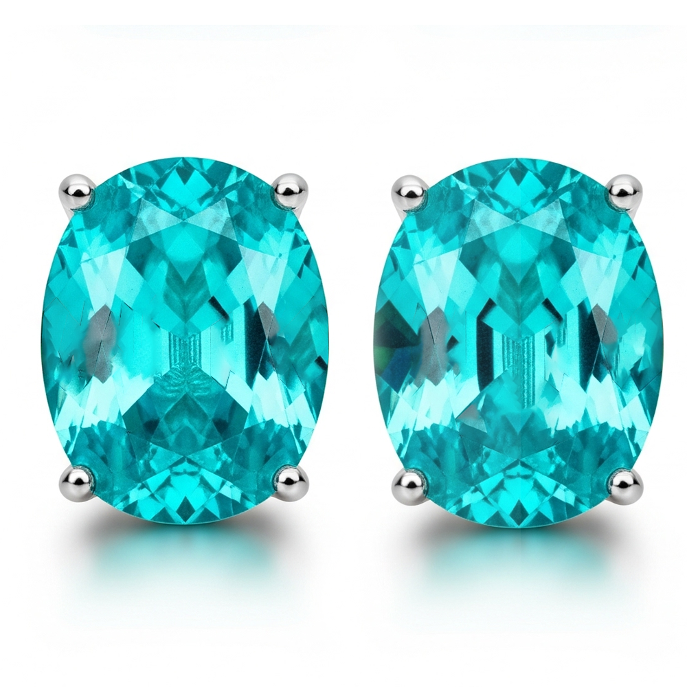Natural Real ( Not Lab Grown ) Timeless Paraiba Oval Cut Earrings